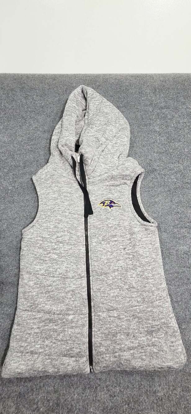 Antigua Baltimore Ravens Womens Gray Full Zip Hooded Vest Size S NFL